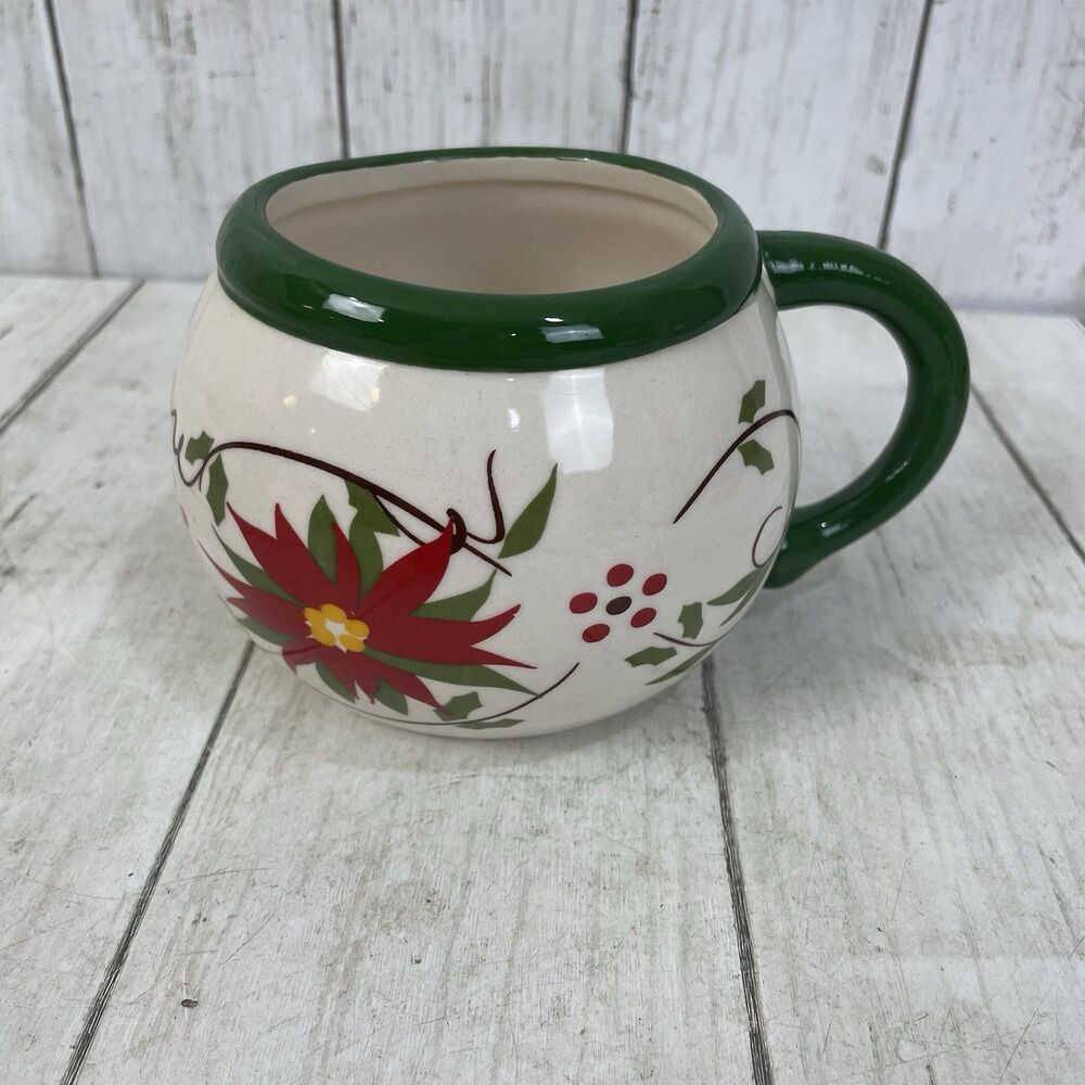 Temptations Tara Holiday Red Cardinal Poinsettia Winter Whimsy Coffee Mug 16oz